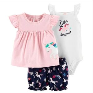 3-Piece Unicorn Little Short Set - Baby Girl